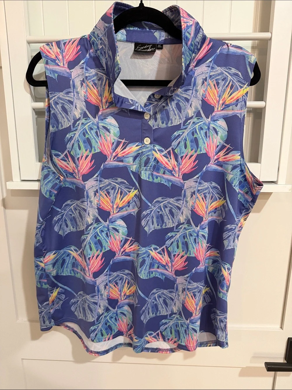 Sunday Swagger Sleeveless Tropical Print Polo Tank Top. Great for Golf